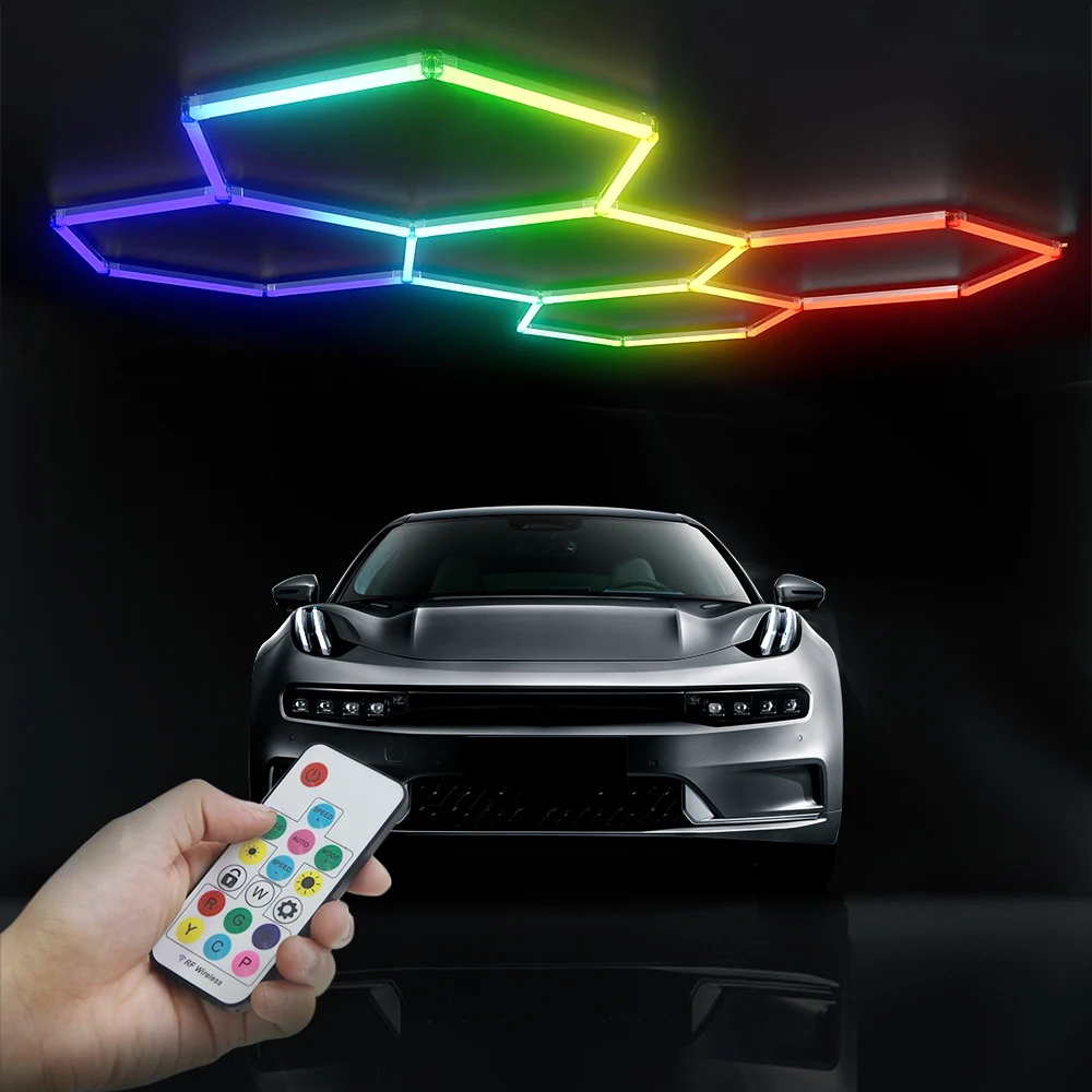5 Grid Led Light Honeycomb Garage Lamp Led RGB Light Hexagon Modern Ceiling Lights for Auto Detailing Shop Garage