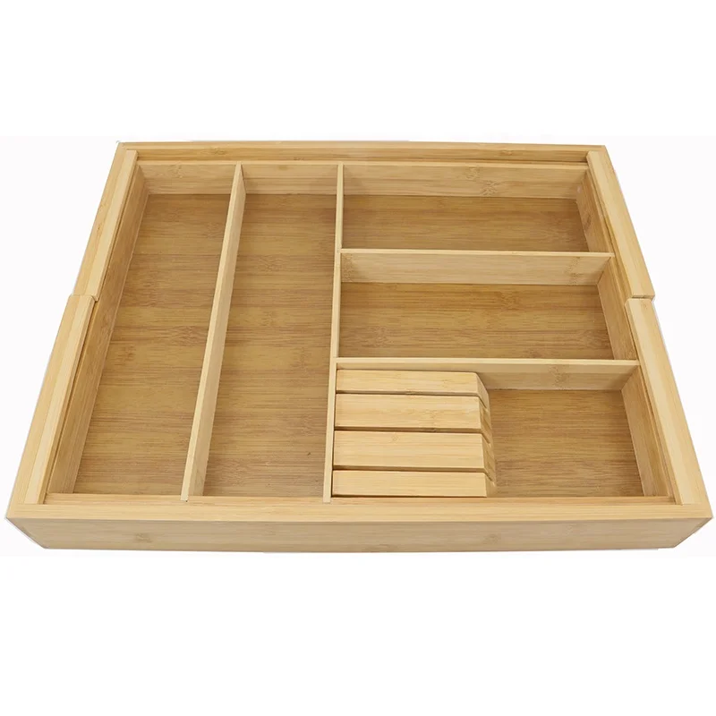 Silverware Cabinet Organizer for Utensils Cutlery Utility cutlery tray Removable Dividers wood bamboo Kitchen Drawer Organizer