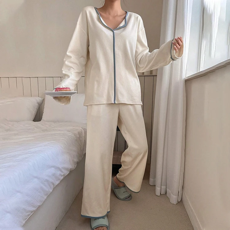 Custom Soft Lightweight V-neck Cardigan Sleepwear Bamboo Womens Pyjamas Set Pijamas Modal Pajamas Women