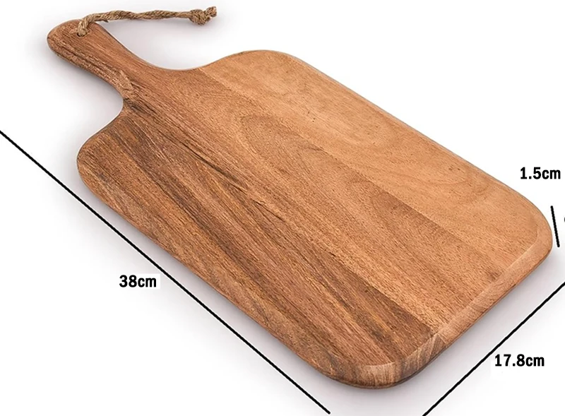 Rounded Edges Natural Acacia Wood Rectangle Cutting Board for Meat Cheese Bread and Vegetables with Grip Handle