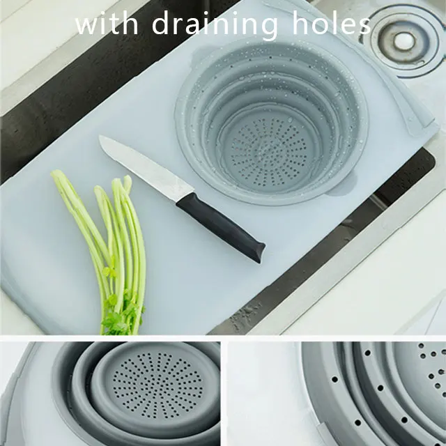 Multi-function Kitchen Vegetable Folding Chopping Board Removable Draining Basket Tray Foldable Cutting Board