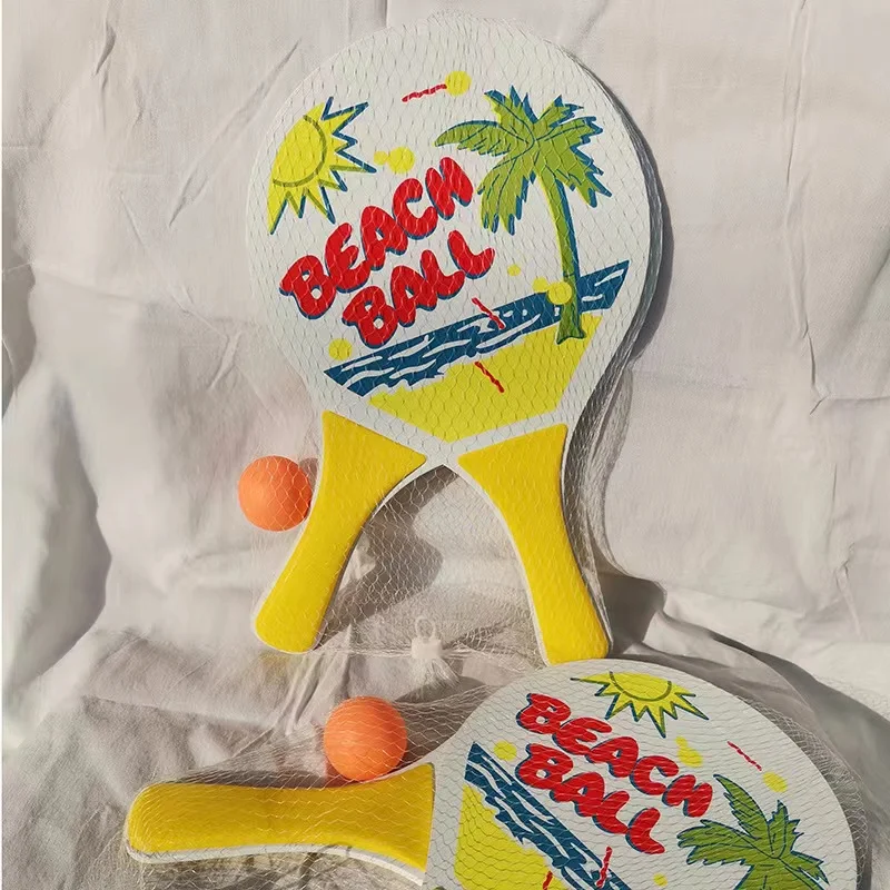 Hot Selling Handle Beach Wooden Paddles with Plastic Handle and 1 Ball in a mesh Bag for Outdoor