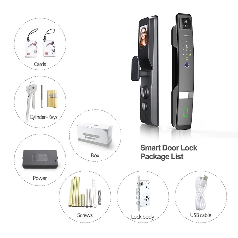 New Style Full Automatic Intelligent Locks 3D Facial Recognition Fingerprint Smart Locks with Camera Tuya wifi For Gate