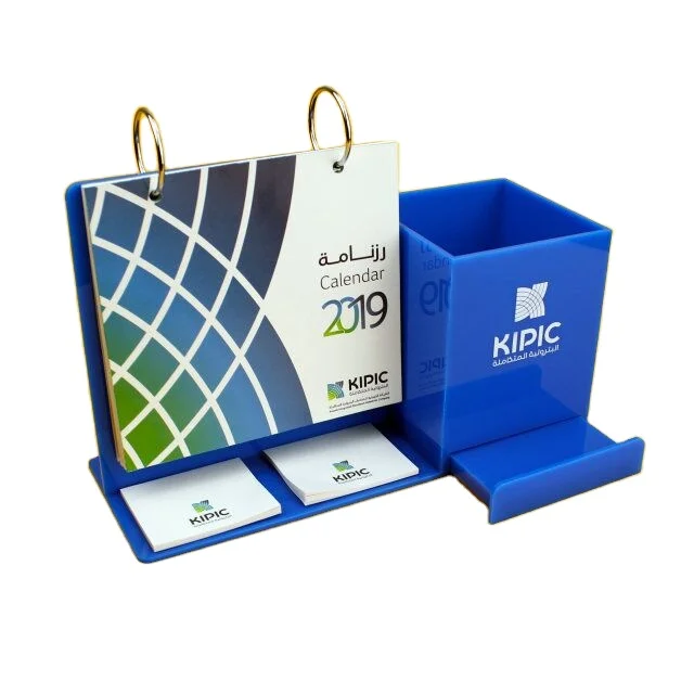 2021 customized design desk calendar  with pen holder, plastic calendar
