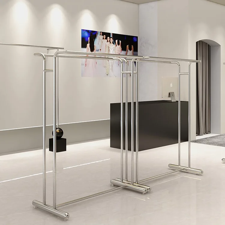 Cloth Shop Powder Coating Iron Black Hanger Shelf Boutique Garment Clothes Display Stand Rack