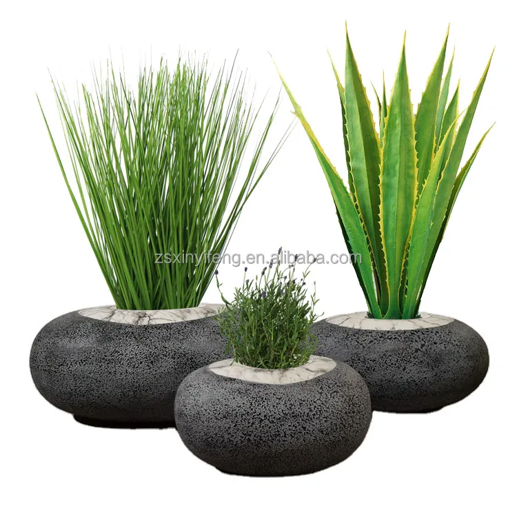 European Modern Style Round Flat Flower Vase Home Decoration Fiberglass Garden Pots