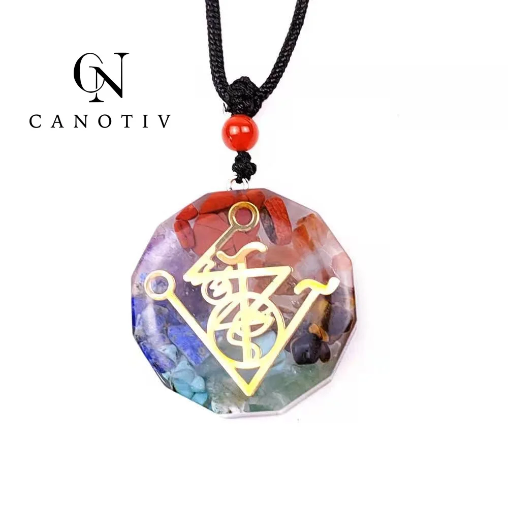 Orgonite Pendant Symbol Necklace cakra  Healing Energy crystal Necklace Meditation colored pendant