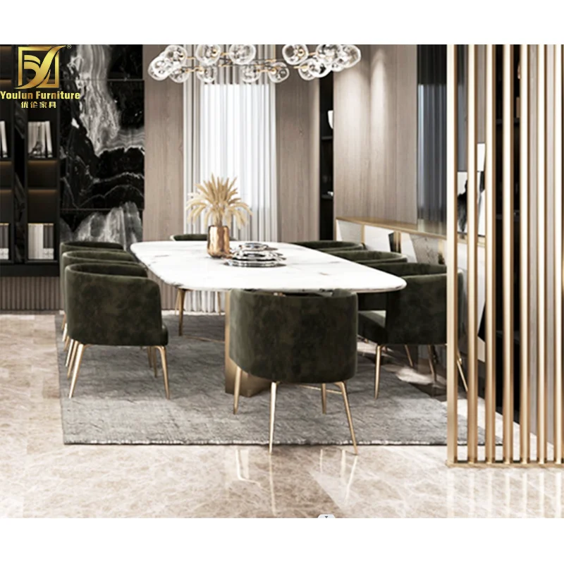 italian dining room small gold marble top dining table sets 6 chairs luxury