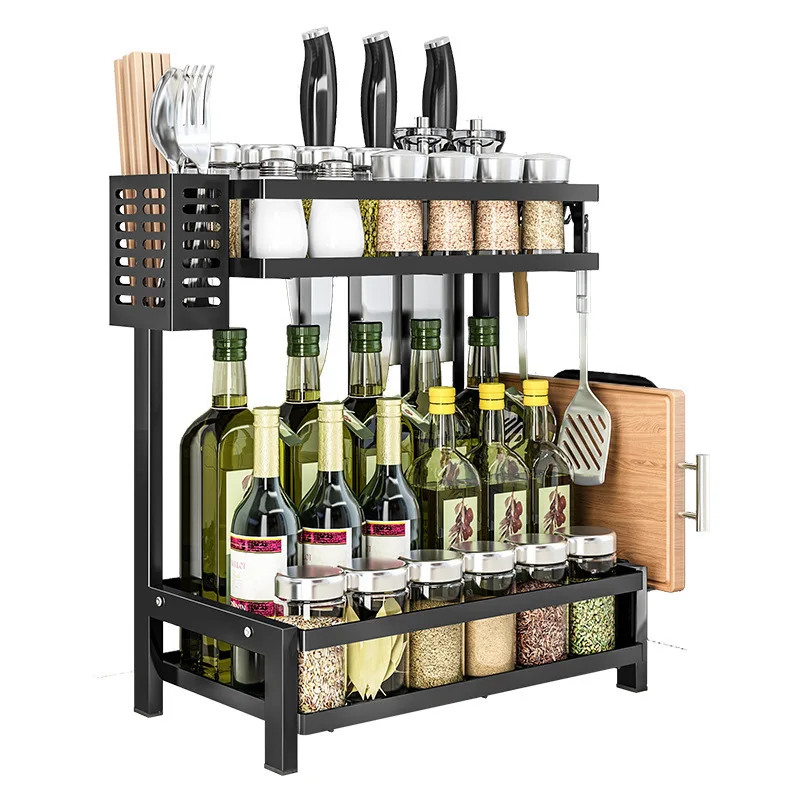 High Quality Stainless Steel Multifunctional Kitchen Organizer Shelves Cabinet Standing Spice Bottle Rack Knife Rack