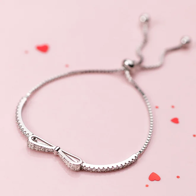 925 sterling silver Lovely bowknot bracelet jewelry wire adjustable S925 sterling bangle