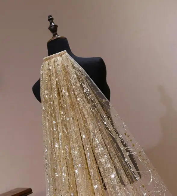 Champagne Brightly-colored bridal veil with trailing tails