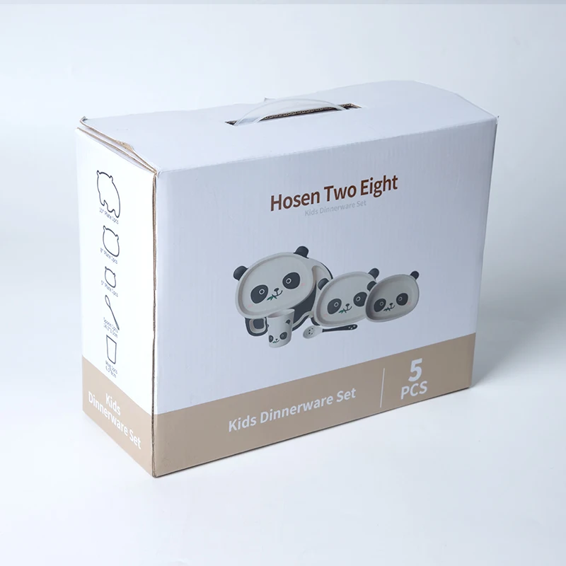 Hosen Two Eight Drop Shipping Customized Durable Bamboo Fiber Kid Tableware Sets Plastic Baby Cup+Plates+Fork+Spoon