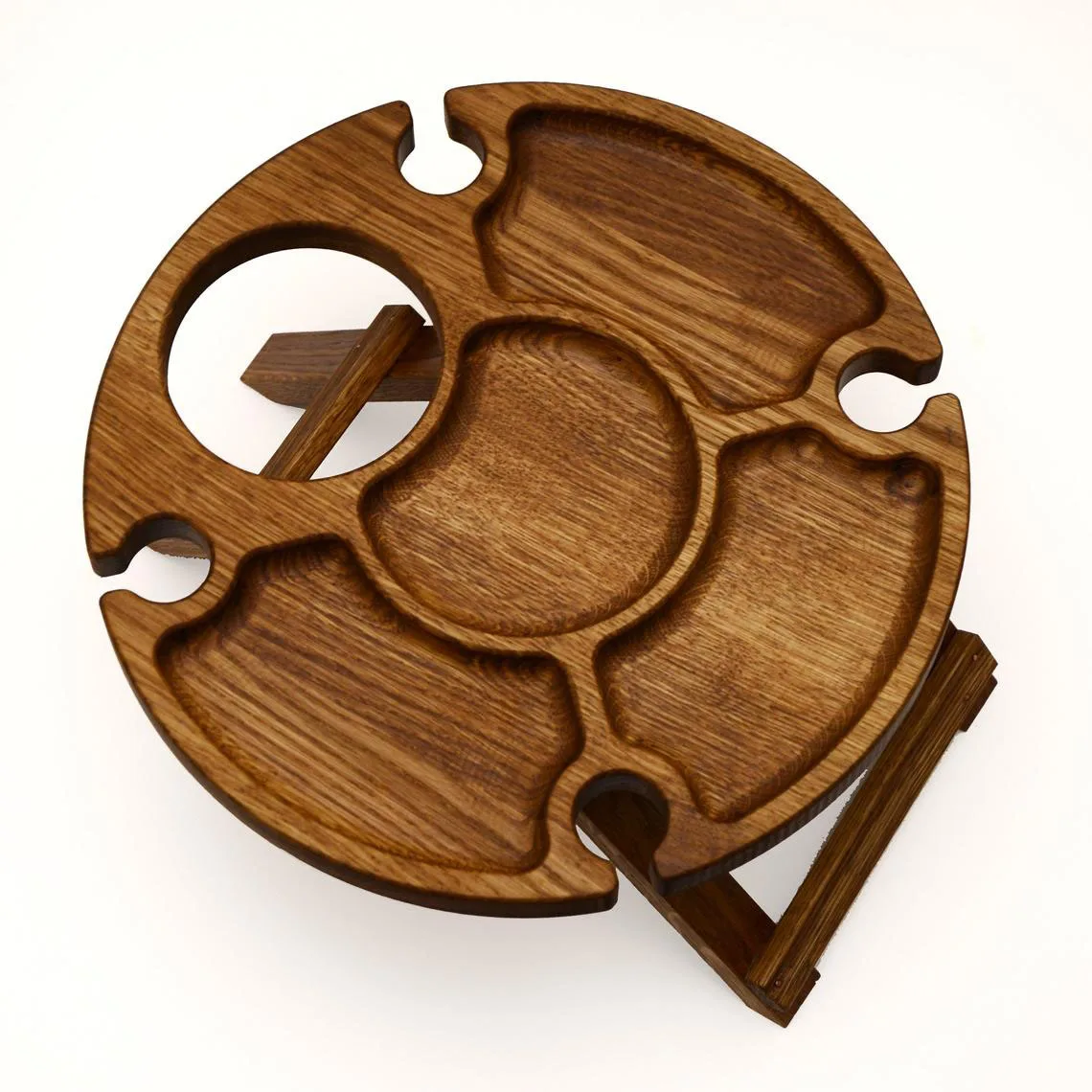 Modern Design Soli Oak Wood Portable Folding Picnic Table for Outdoor and Kitchen Use with Glass Holder