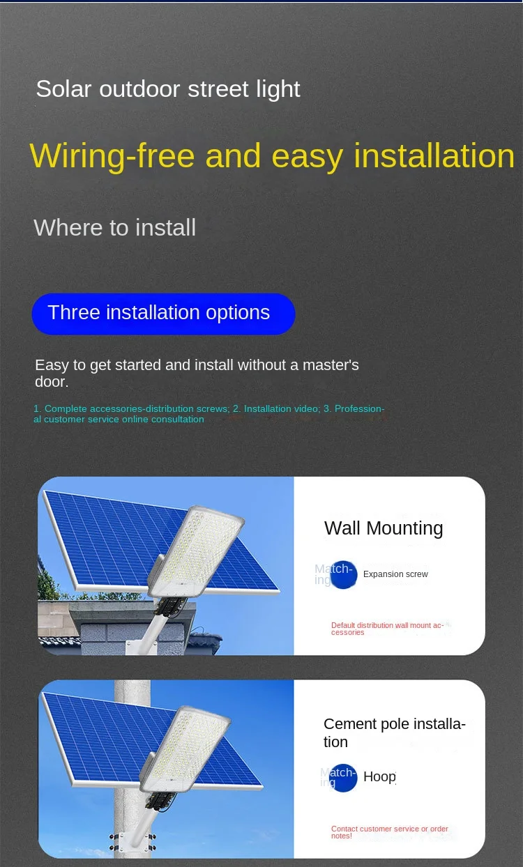 #NY 1000W Intelligent LED Solar Street Light Long Screen Three-Sided Metal Lamp IP67 Courtyard Lighting with Light Control Road