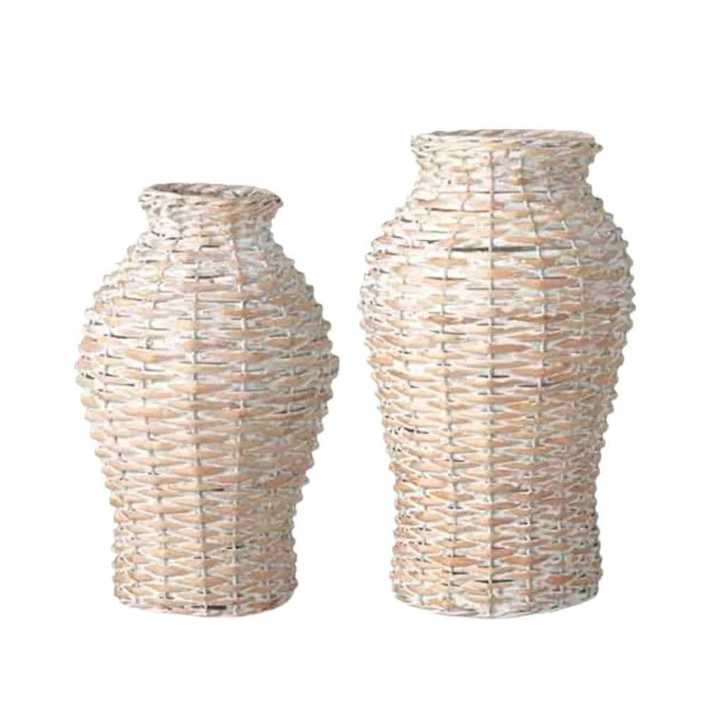 10 Inch Tabletop Decor White Ceramic Effect Vase Polyresin Flower Vase Home Decoration Clay Flower Pot