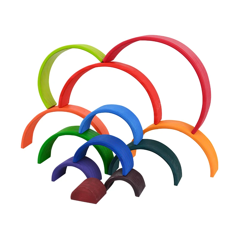 12-Piece Wooden Rainbow Stacker DIY Toy Bright Colors Building Blocks for Unisex Baby Toy Stacking Game