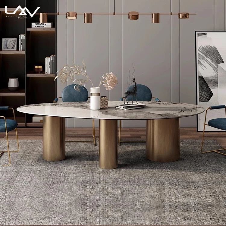 Rock Plate Metal Frame Restaurant Table For Living Room Hotel Modern Luxury Italian Design Villa Dining Table Furniture