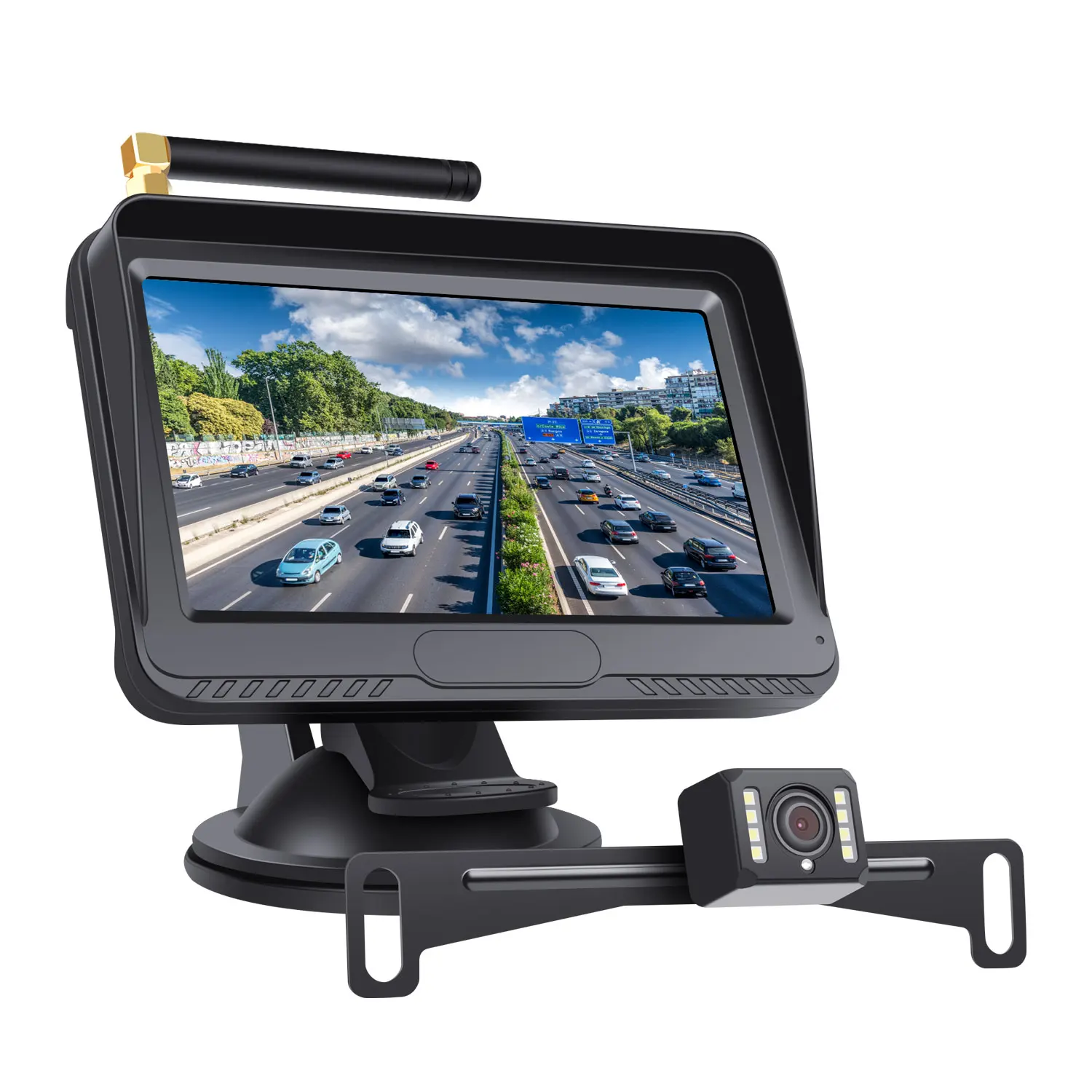 IP68 waterproof 4.3 inch monitor and 8 LED lights night vision long stand backup camera Digital Wireless Reversing Camera System