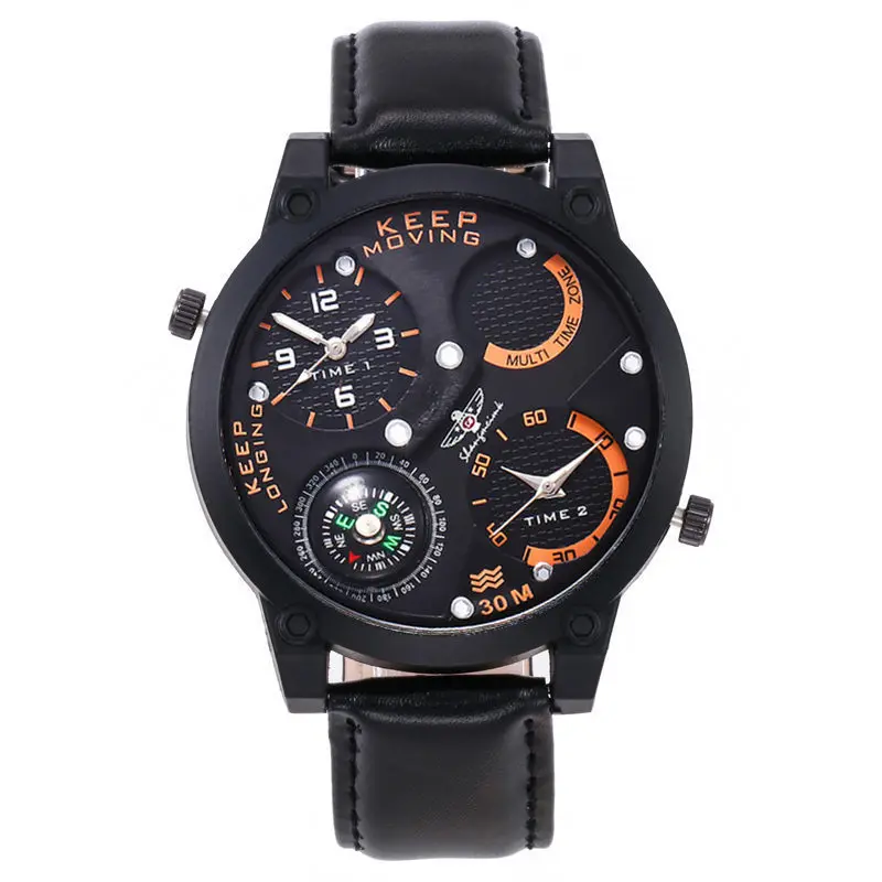 Fashion dual movement outdoor military compass watch waterproof belt quartz watch