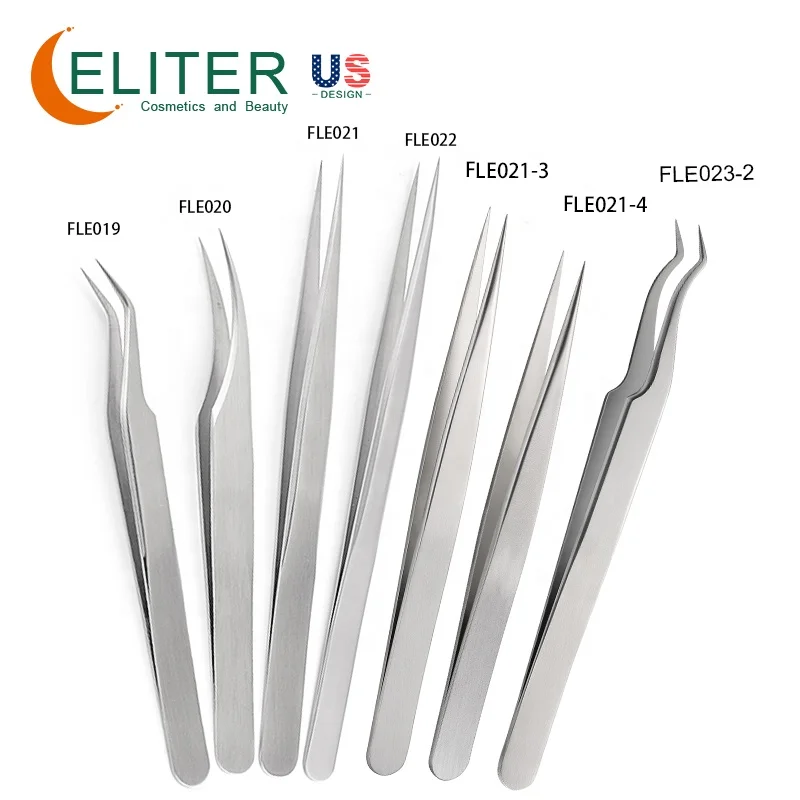 ELITER Hot Sell In Stock Full Range Titanium Eyelash Tweezer Steel Eyelash Tweezer Eyelash Tweezer Extensible