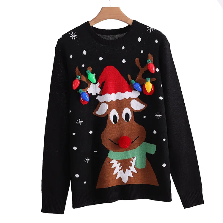 Factory Wholesale Event Promotion Neutral Cheap Creative Pullover Sweater LED Light Adult Ugly Christmas Sweater