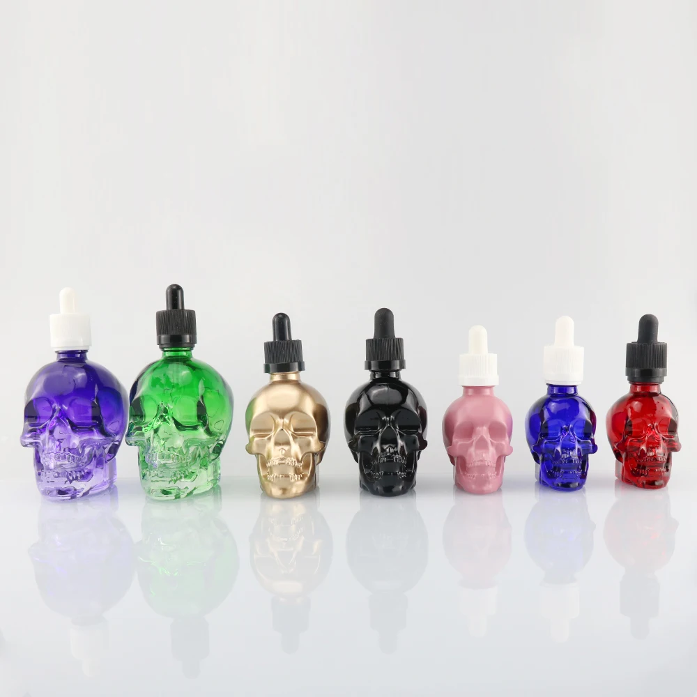 1oz 2oz 120ml spray bottles beard oil 30 ml 30ml 60ml small clear colour frosted black color shaped skull glass dropper bottle