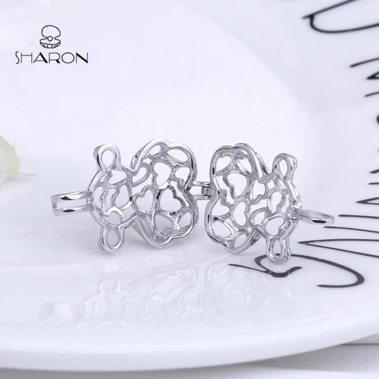 
CS0099 Lovely Animal Series Sterling Silver Cute Bear Love Heart Shape Pearl Cage Pendant 