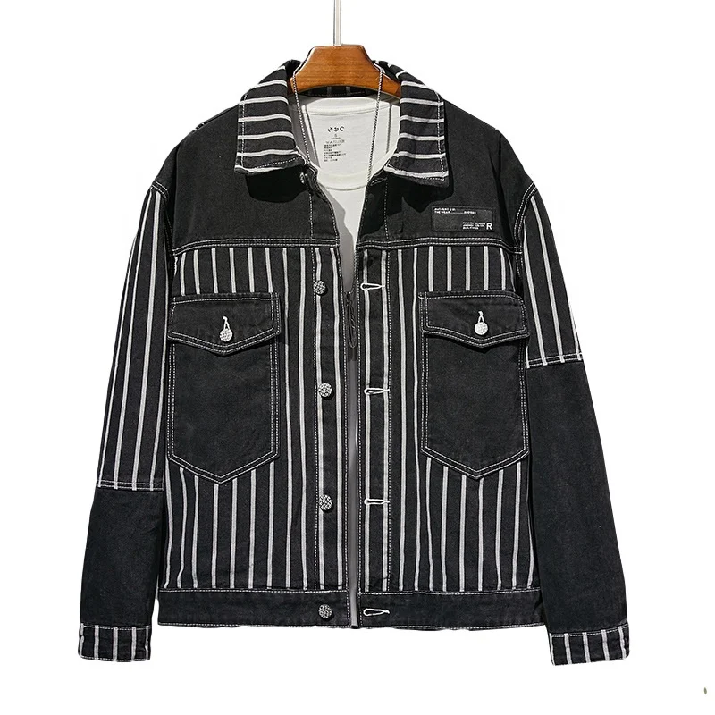 MDJ008 ODM OEM hot sale fashionable denim tops high street outdoor wear loose jacket striped design denim jackets men