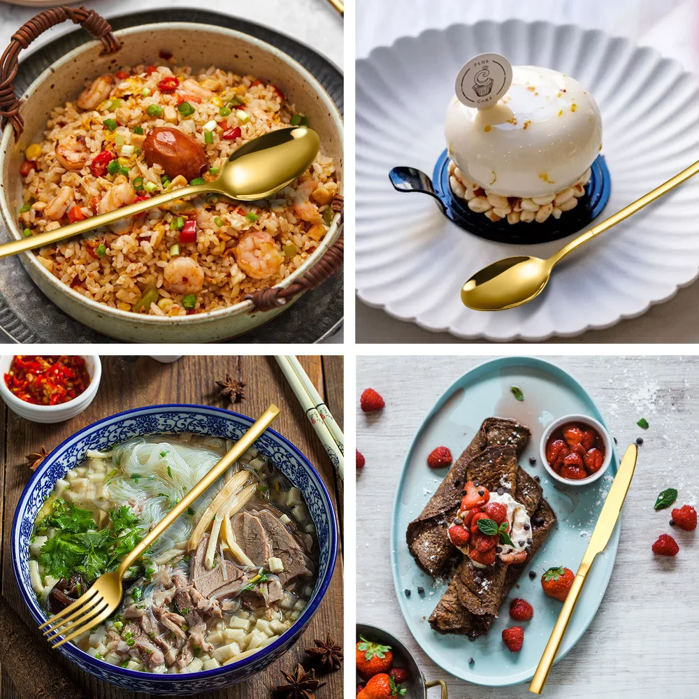 Hot Sale Products Reusable Portable Camping Rose Gold Stainless Steel Cutlery Set Fork Spoon Knife