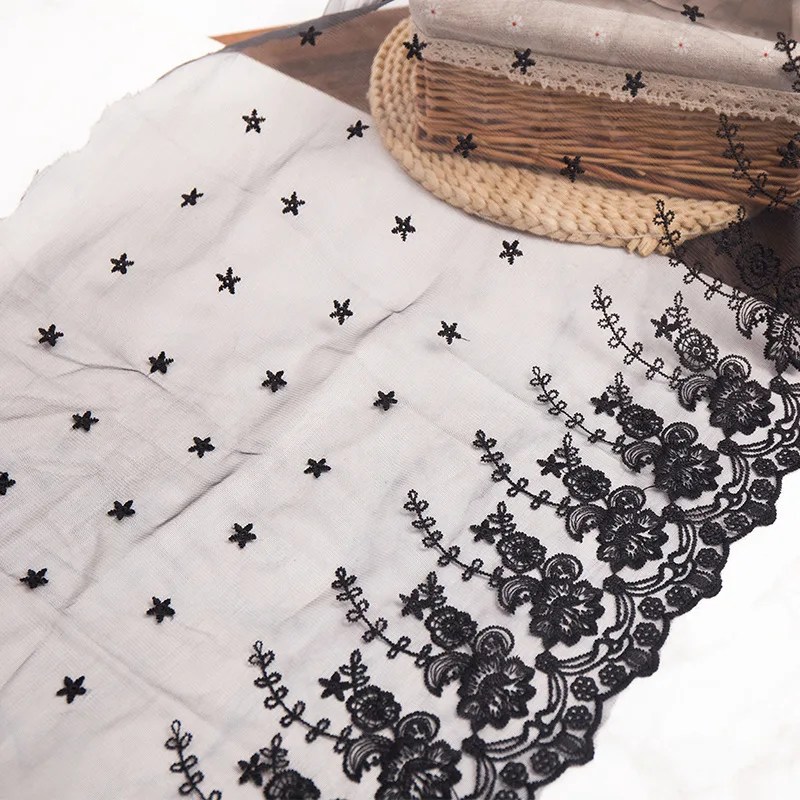 Lace Trim Fabric Embroidery White Black Mesh Wedding Flower Ribbon Material Dresses