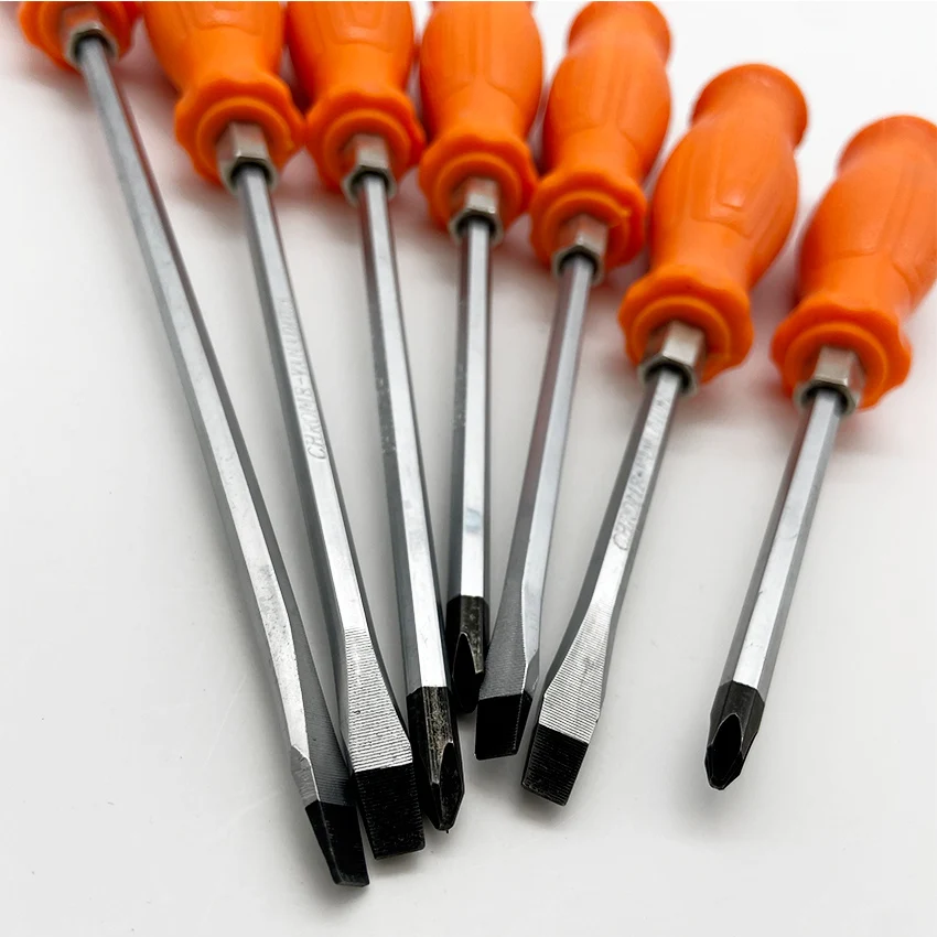 Orange PVC plastic Concave and convex  handle universal screwdriver tool Hardened mirror CRV high intensity magnetic screwdriver