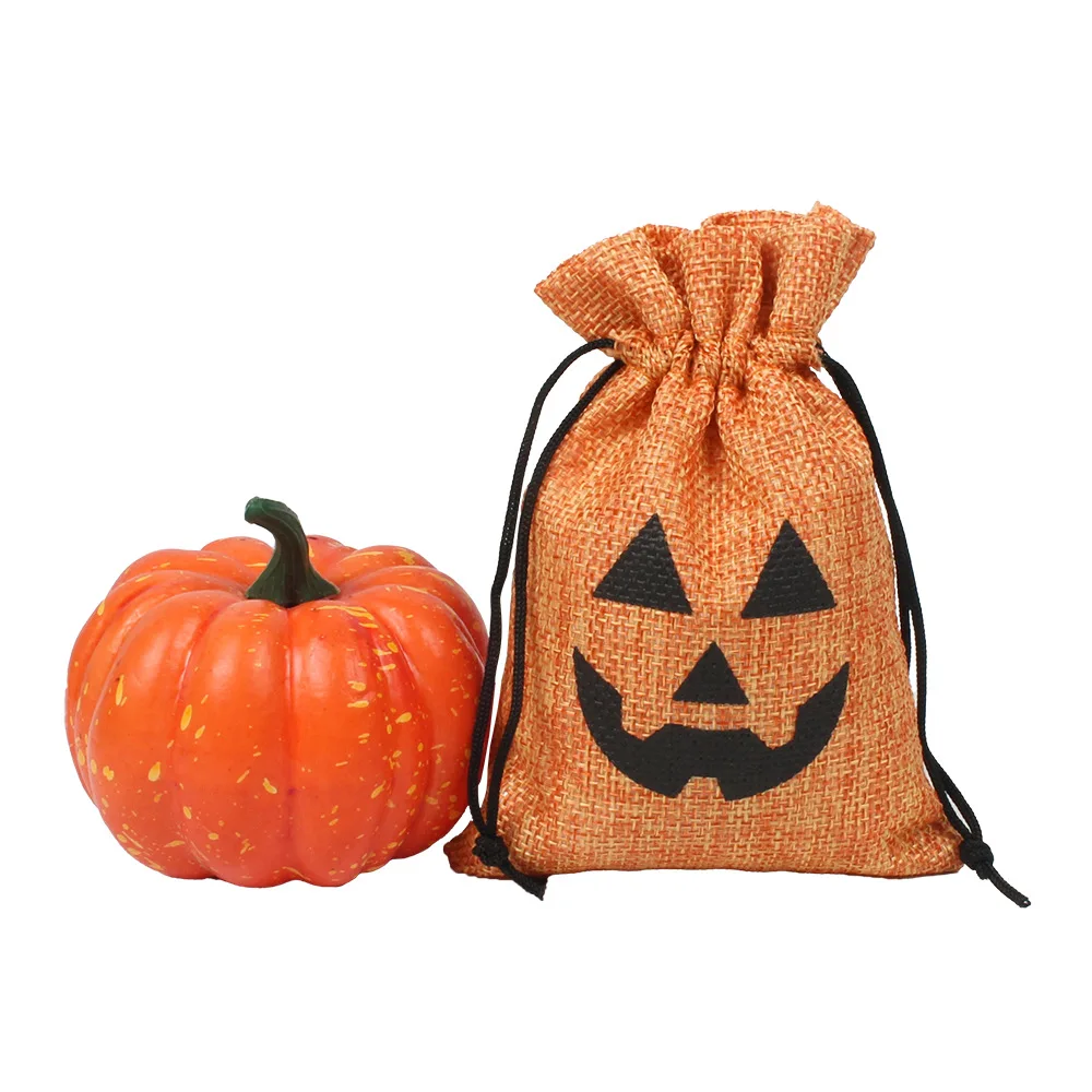 Halloween Gift Bag Custom Customized Logo orange pumpkin head Christmas gift packaging linen drawstring bag spot