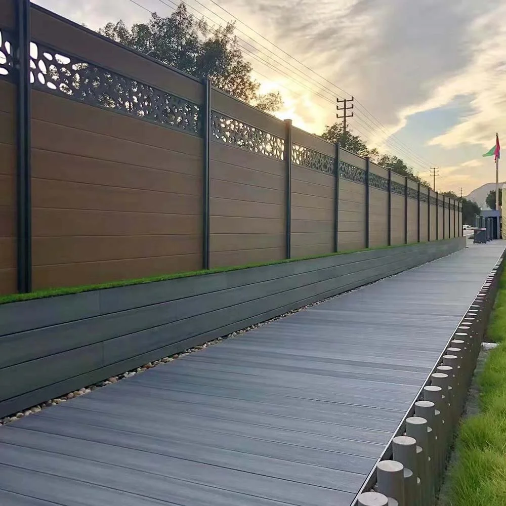6*6ft fencing Wind-resistant plastic wood fence aluminum alloy post wpc panels boards with pvc board decoration