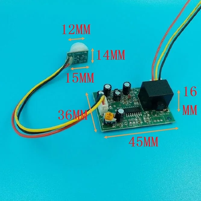 Split DC12V pir sensor human body motion induction module Adjustable delay Relay output high level/low level customizable