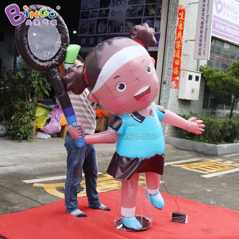 Customized 2 M Giant Inflatable Badminton Player Model Advertising Inflatable Sport Girl Cartoon Design For Events Decor