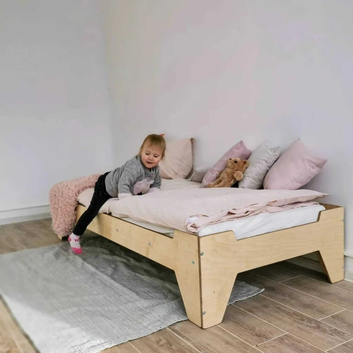 Монтессори напольная кровать для малышей фанера детская односпальная удлиненная Расширенная комбинированная кроватка большого детского сада
