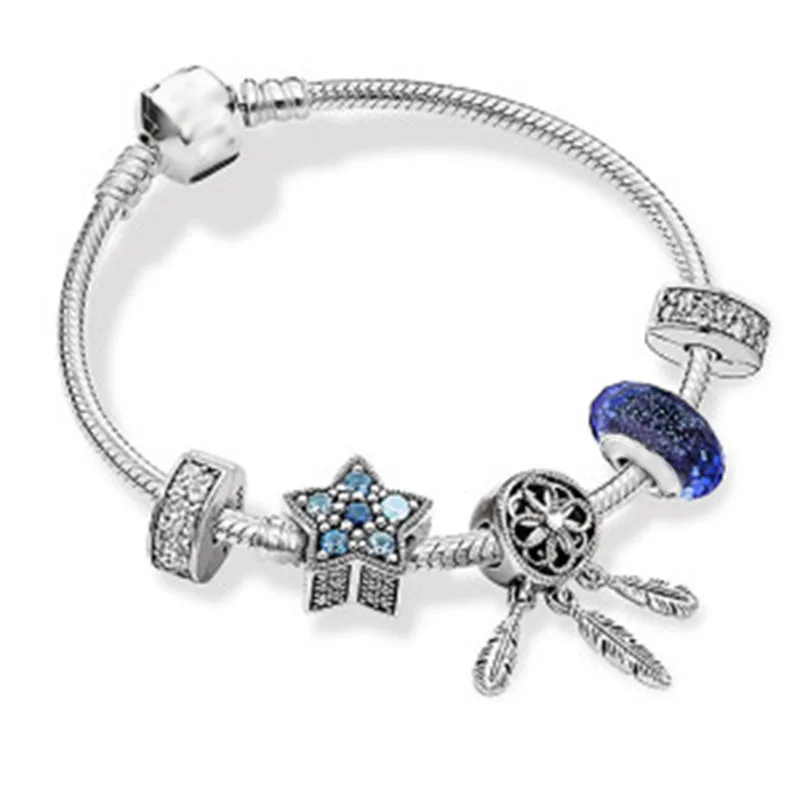 Luxury Star Dream Catcher Charms Pan 100% 925 Sterling Silver Men Bracelets For Women Bangle Fine Jewelry Making Beads DIY
