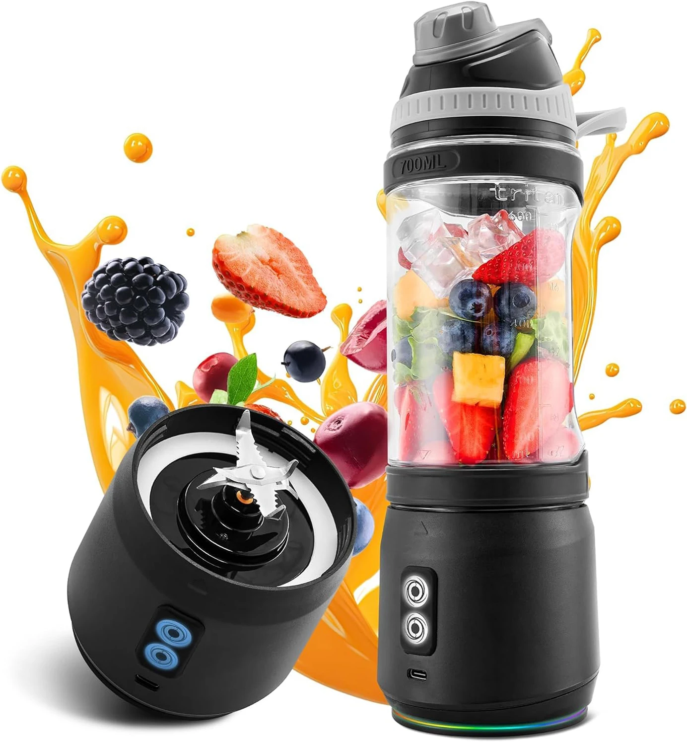 Intelligent Functions Fruit Orange Juicer Extractor Black 700ML Portable Electric Fresh Juice Citrus  Portable blenders