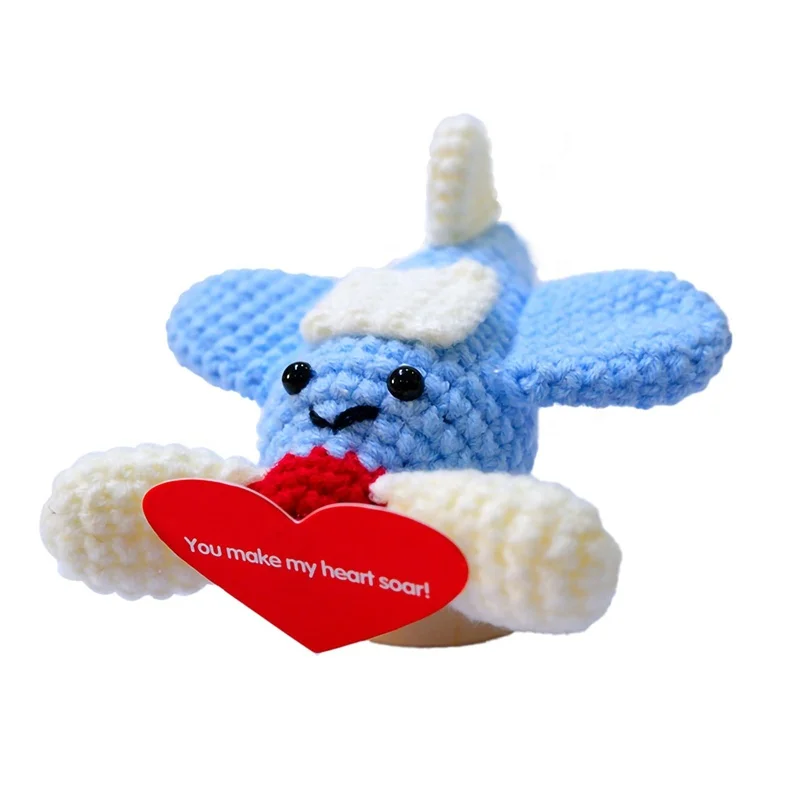Positive Aircraft Cute Crochet Doll with Positive Potato Card Wool Knitting Toy Decoration Encouragement Support for Gifts Decor