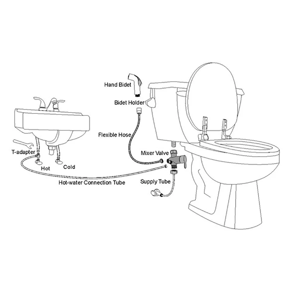 High Quality Usa Standard Shower Shattaf Bidet Brass Tee Adapter Hot And Cold Water Mixing Valve