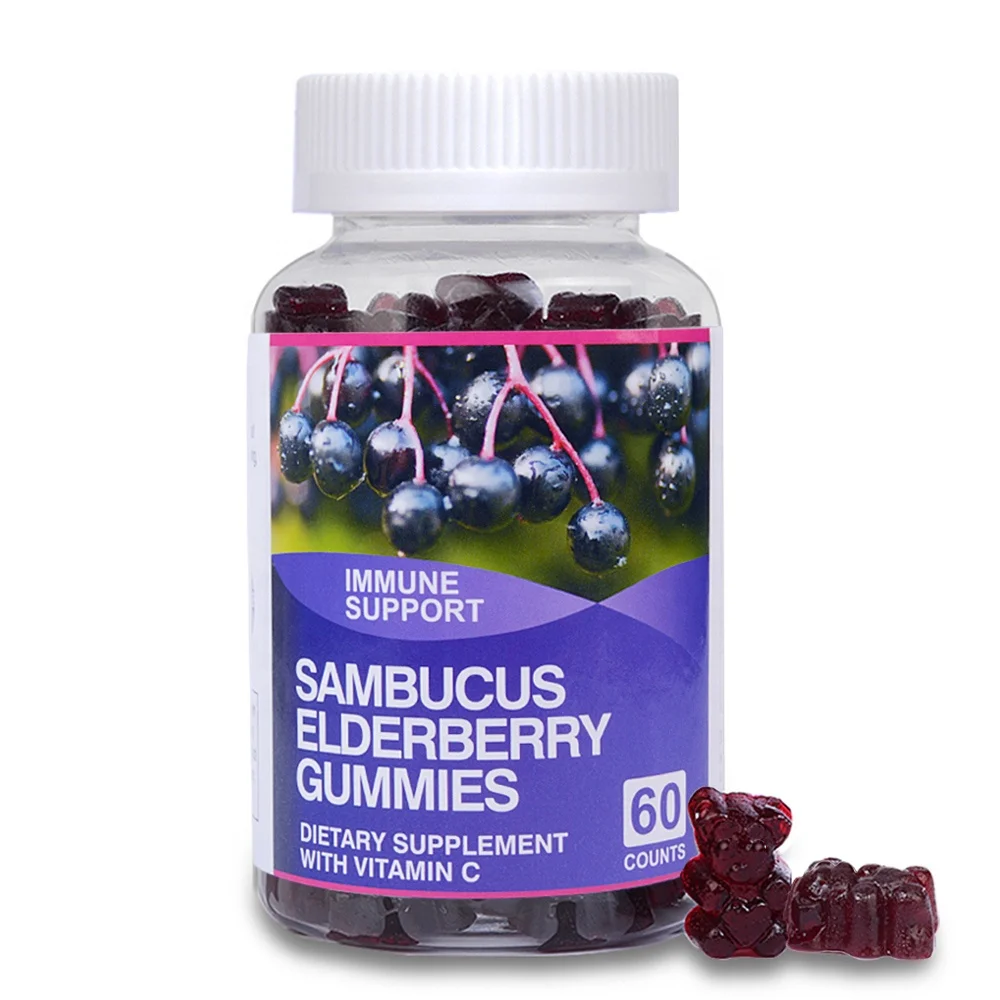 Organic Black Sambucus Vitamin C Zinc D3 Elderberry Gummies Immune System Booster Supplement gummy candy