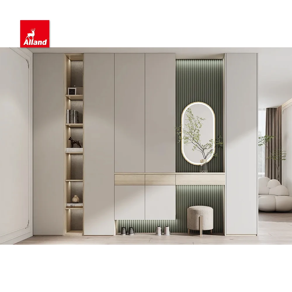 Индивидуальный современный плоский высококачественный функциональный матовый лак из МДФ фанеры со светодиодной подсветкой стеклянный дверной шкаф