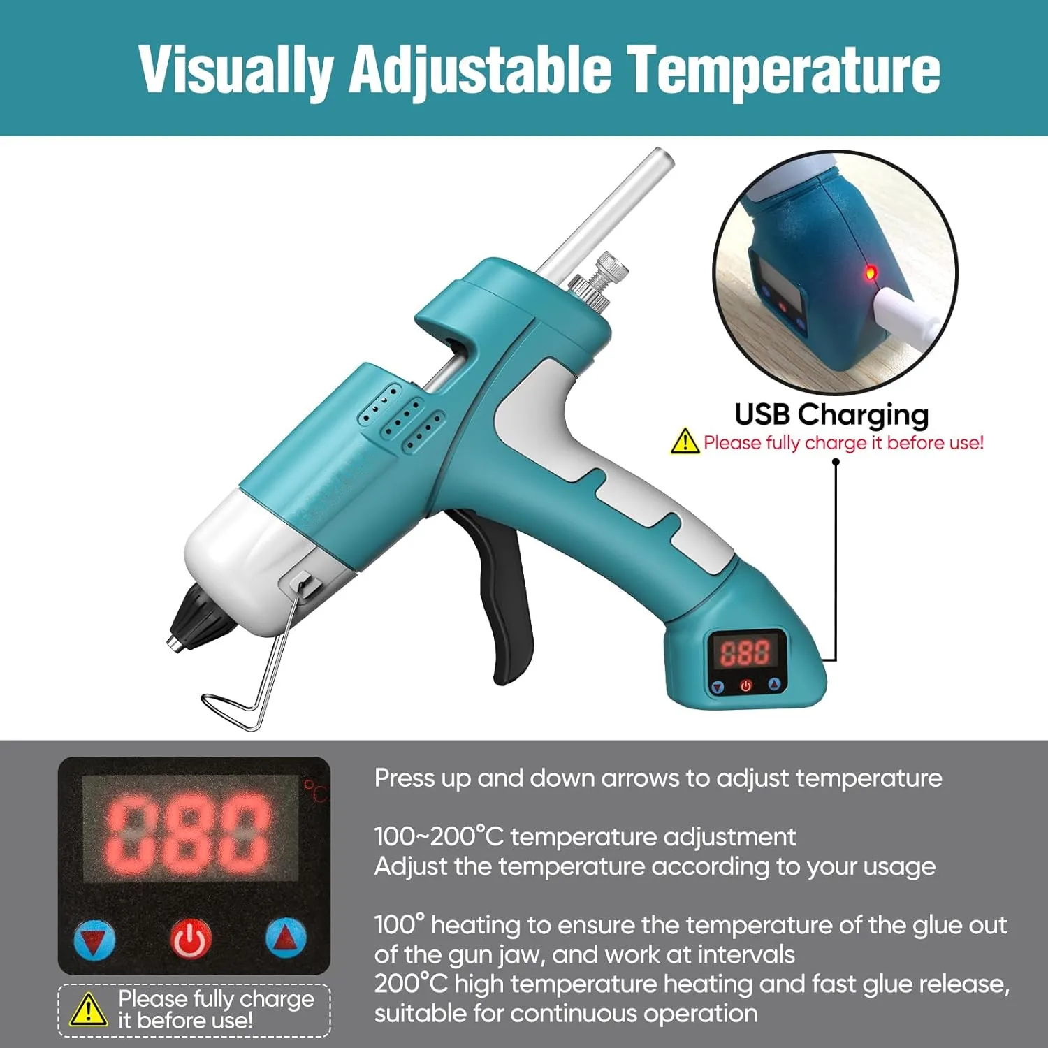 20w Power Heat Capacity Aluminum Barrel+aluminum Alloy Nozzle Hot Melt Glue Gun Featured With Premium Thermal Heating System