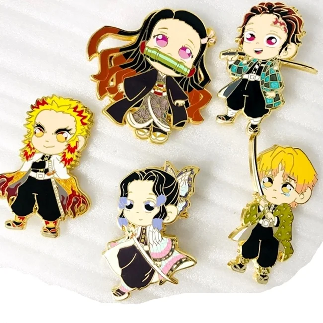 Enamel Pins Manufacturer China Metal Fantasy Chibi Small Cute Demon Slayer Pin Hard Enamel Lapel Anime Pins