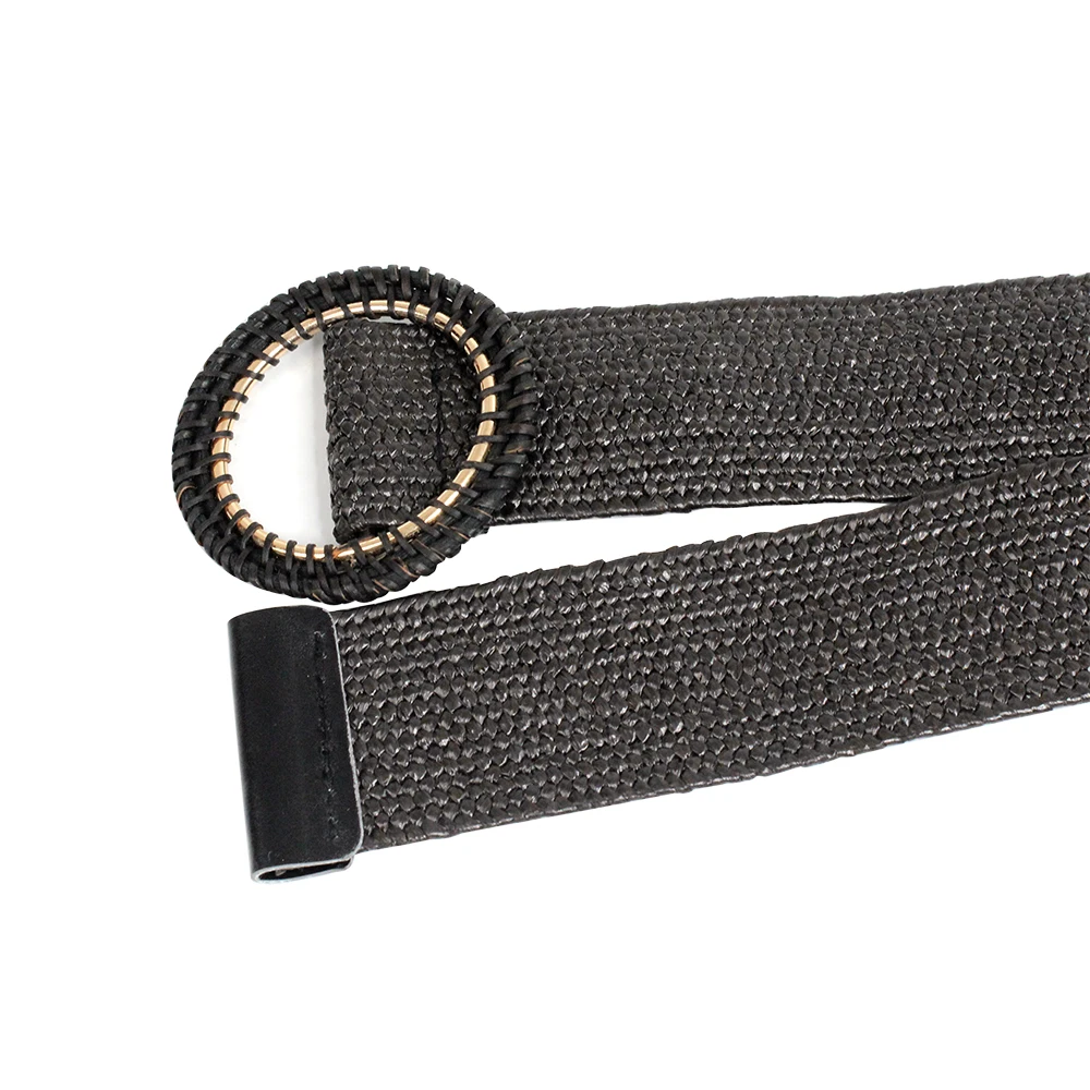 Custom Raffia belt manufacturing companies Straw buckle belt supplier women belt for ladies