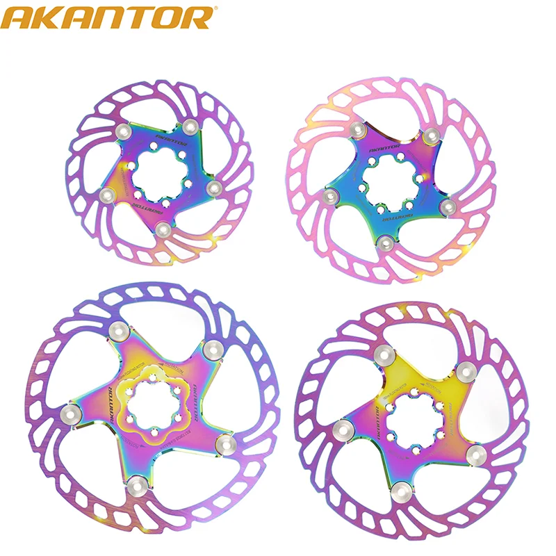 AKANTOR Bicycle Brake Disc Ultralight Floating Disc With Bolts Rainbow color 140 160 180 203mm MTB Road Bike Rotors