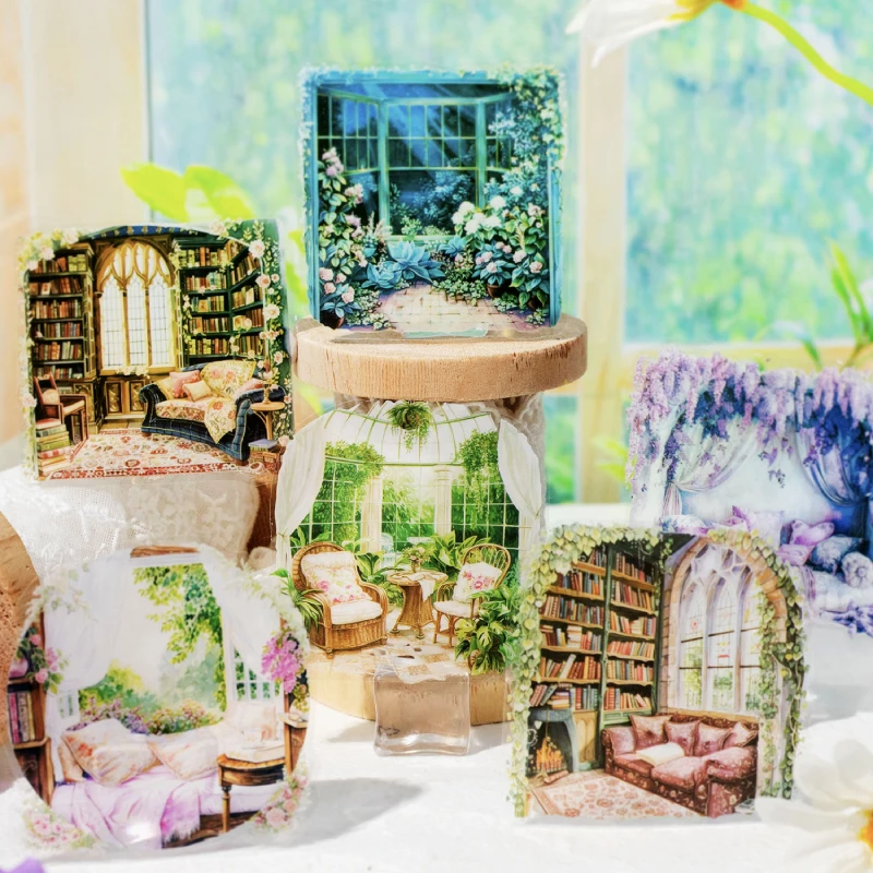 6-Color Digital Printing Corner Flower Window DIY Decorative Gel Stickers Stationery Decoration for Journaling Collage