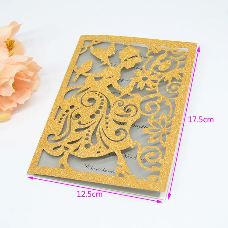  quinceanera party supply invitation cards sweet 15 years celebration invitations with envelopes or box for