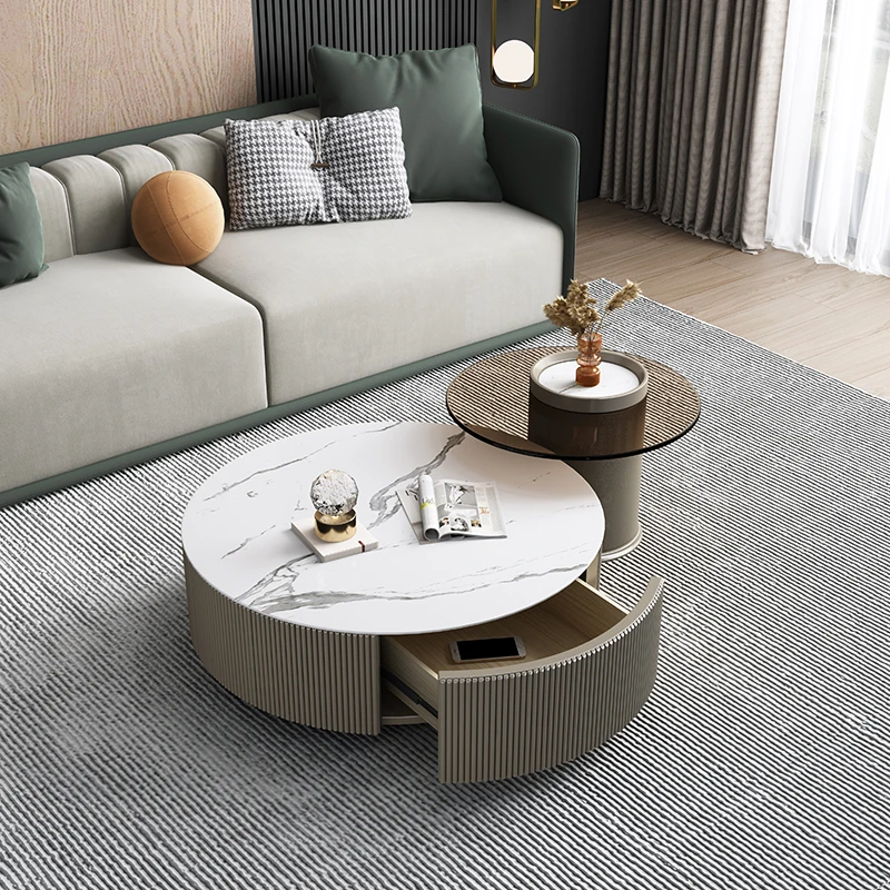 HANYEE Cheap Hot Selling Marble Top Round Coffee table And Tea Table Set Marble and Glass Top Living Room furniture set