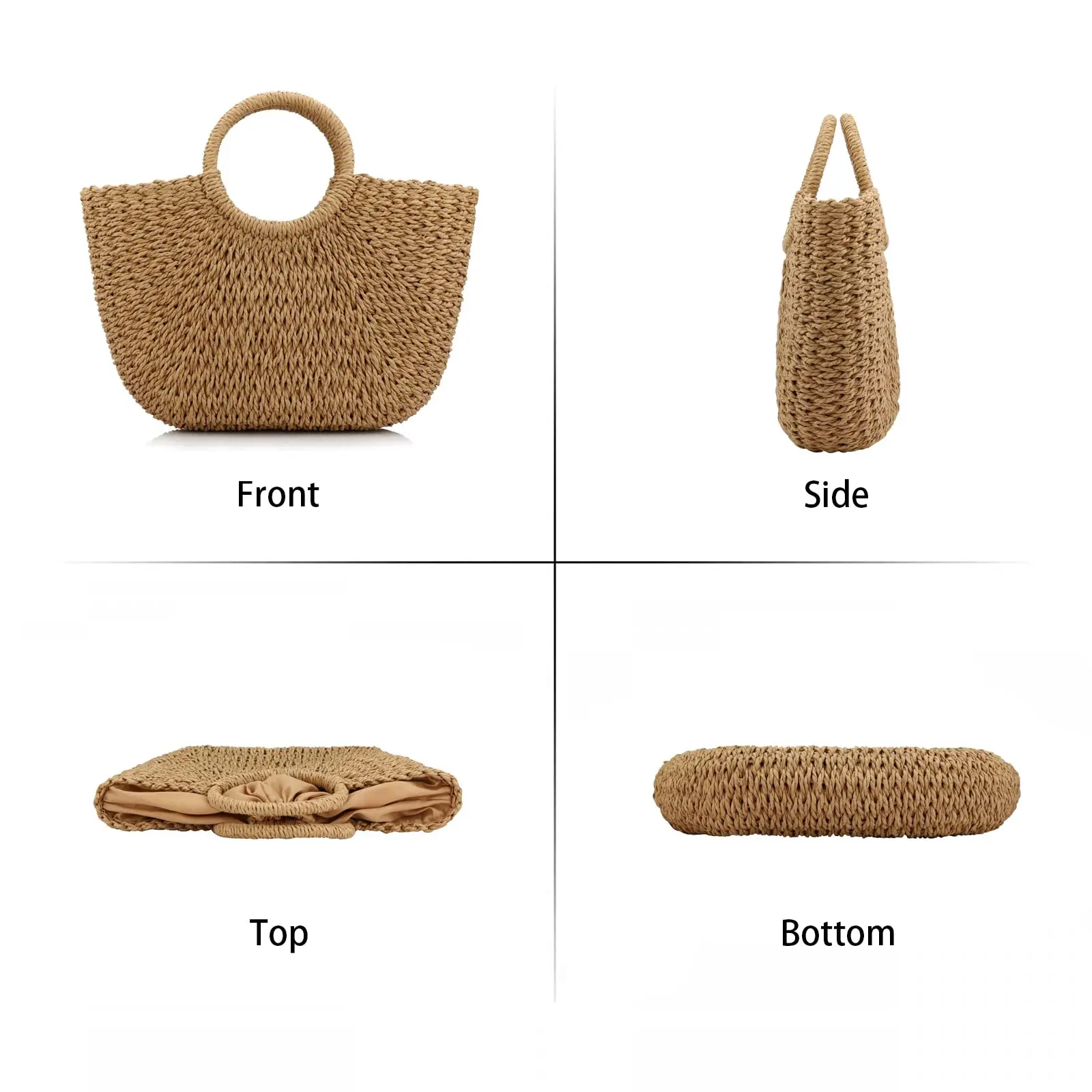 Handmade Wicker Grass Woven Purse Oval Brown Straw Boho Shoulder Bags Round Rattan Bag Beach Stray Fitted Bag Basket for Women